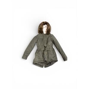 Sebby Women’s XS Olive Green Utility Parka Jacket Faux Fur Hood Cotton Anorak